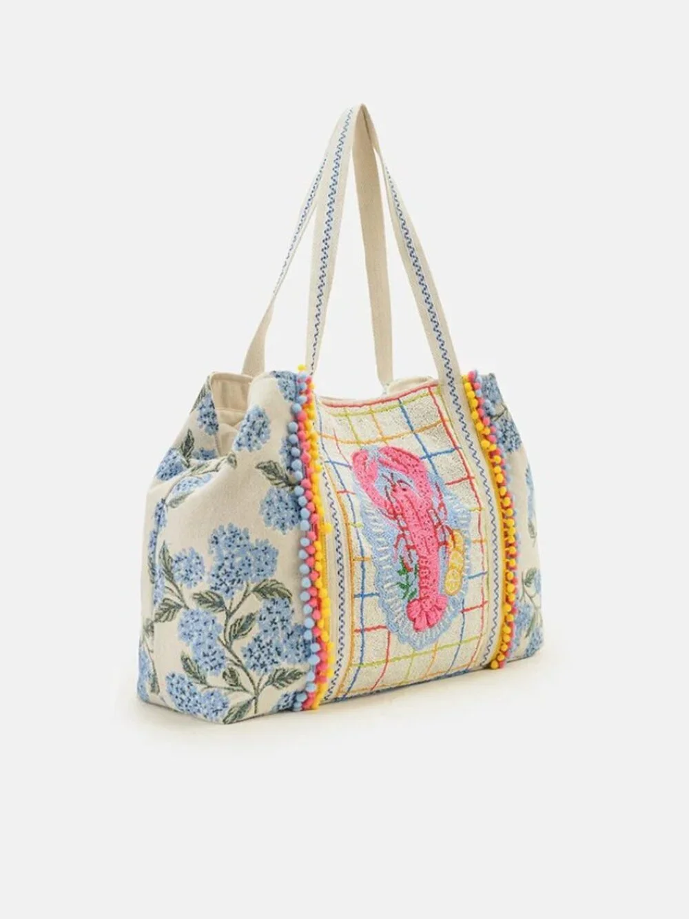 Boho Blossom New England Lobster Hand beaded Tote- Beach tote
